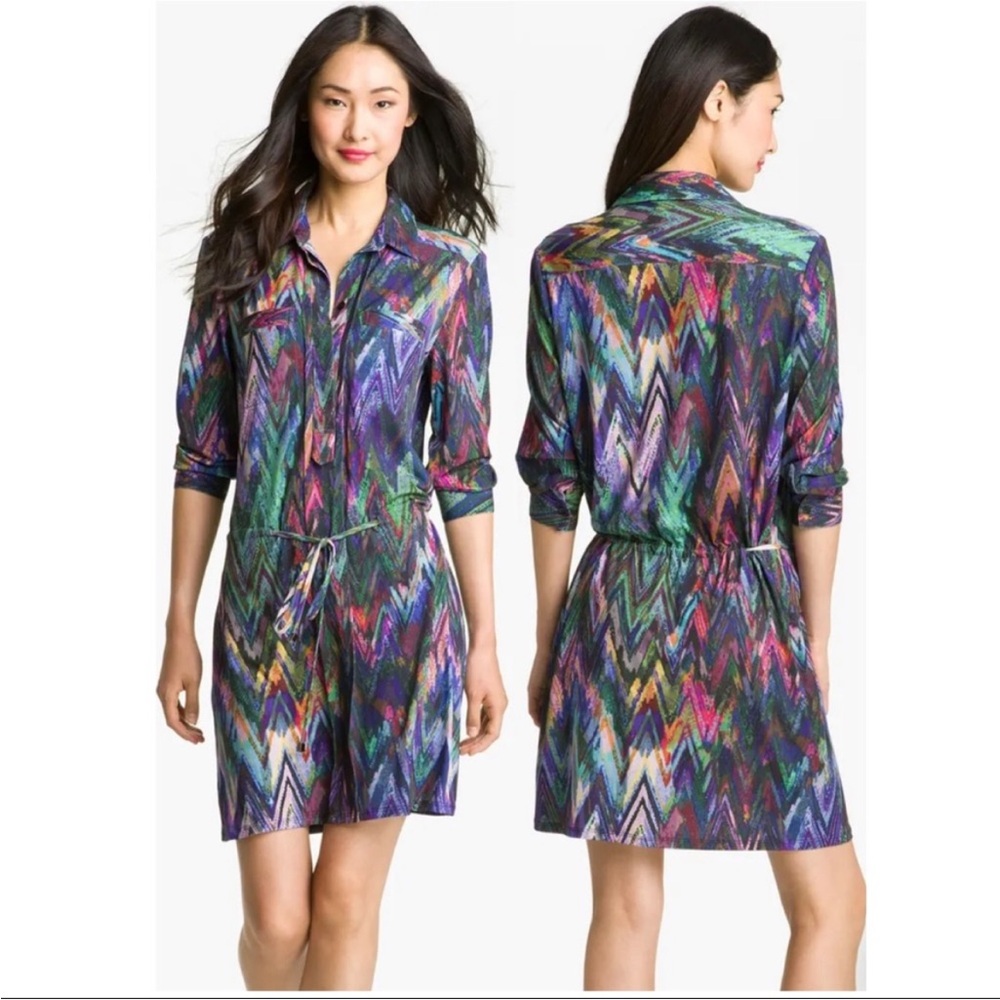 Suzi Chin for Maggy Boutique Chevron
Print Jersey Shirtdress Sz 10P